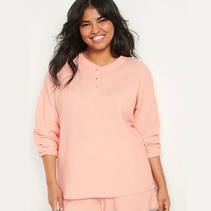 Old Navy Women's Pink Thermal Henley Long Sleeve Pajama Top /Tunic / Sweatshirt